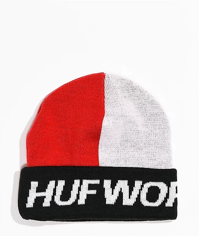 HUF Street Blocked Red & White Beanie