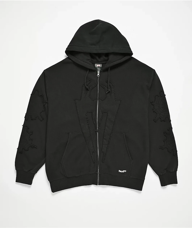 HUF x Marvel Spider-Man Web Black Wash Zip Hoodie