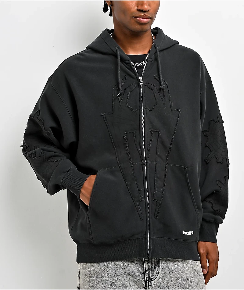HUF x Marvel Spider-Man Web Black Wash Zip Hoodie