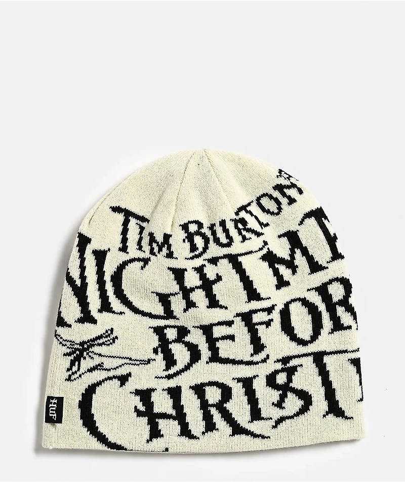 HUF x The Nightmare Before Christmas Natural & Black Reversible Skully Beanie