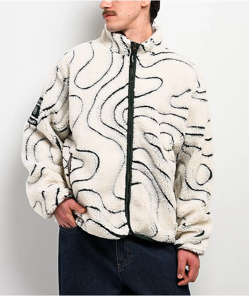 HUF x Toyota TRD Topography Tech White & Green Sherpa Zip Jacket