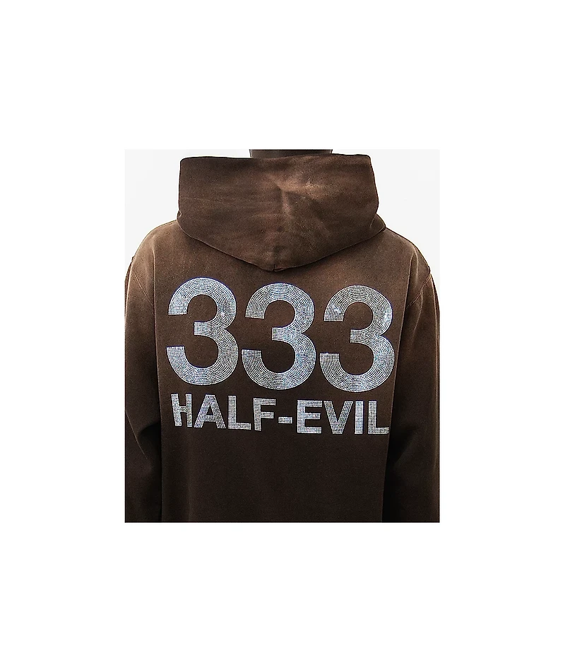 Half Evil Rhinestone Brown Wash Hoodie