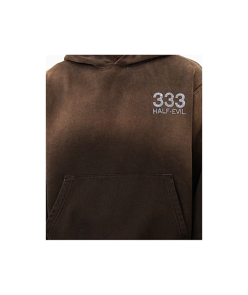 Half Evil Rhinestone Brown Wash Hoodie