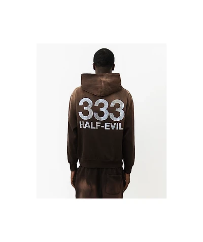 Half Evil Rhinestone Brown Wash Hoodie