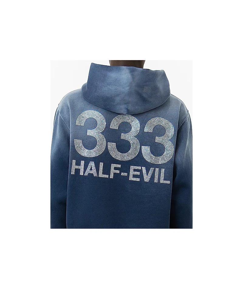 Half Evil Rhinestone Navy Wash Hoodie