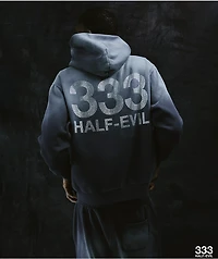 Half Evil Rhinestone Navy Wash Hoodie