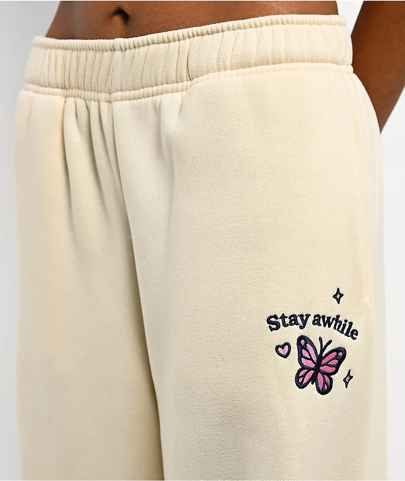 Happy Camp3r The World Is Better Cream Sweatpants