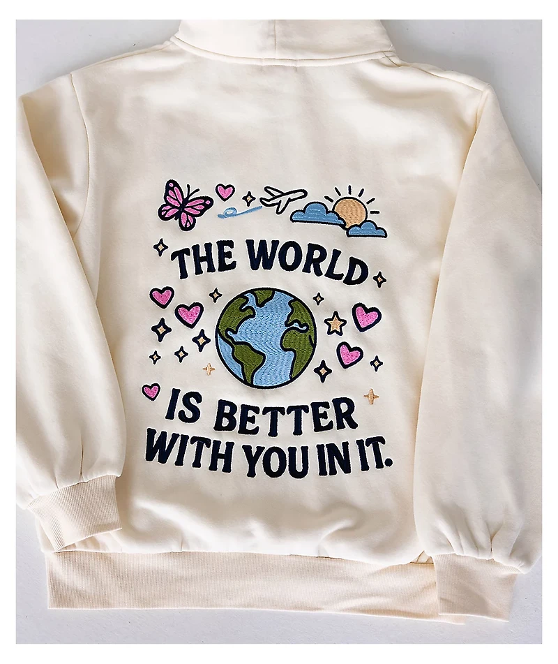 Happy Camp3r The World Is Better Cream Zip Hoodie