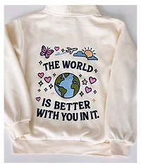 Happy Camp3r The World Is Better Cream Zip Hoodie