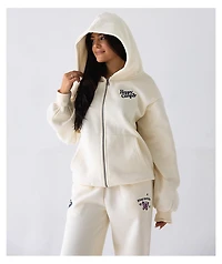 Happy Camp3r The World Is Better Cream Zip Hoodie