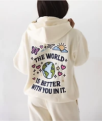 Happy Camp3r The World Is Better Cream Zip Hoodie