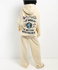 Happy Camp3r The World Is Better Cream Zip Hoodie