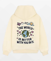 Happy Camp3r The World Is Better Cream Zip Hoodie