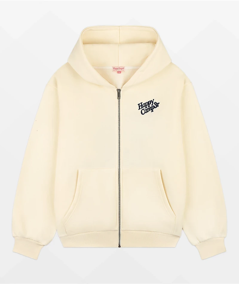 Happy Camp3r The World Is Better Cream Zip Hoodie