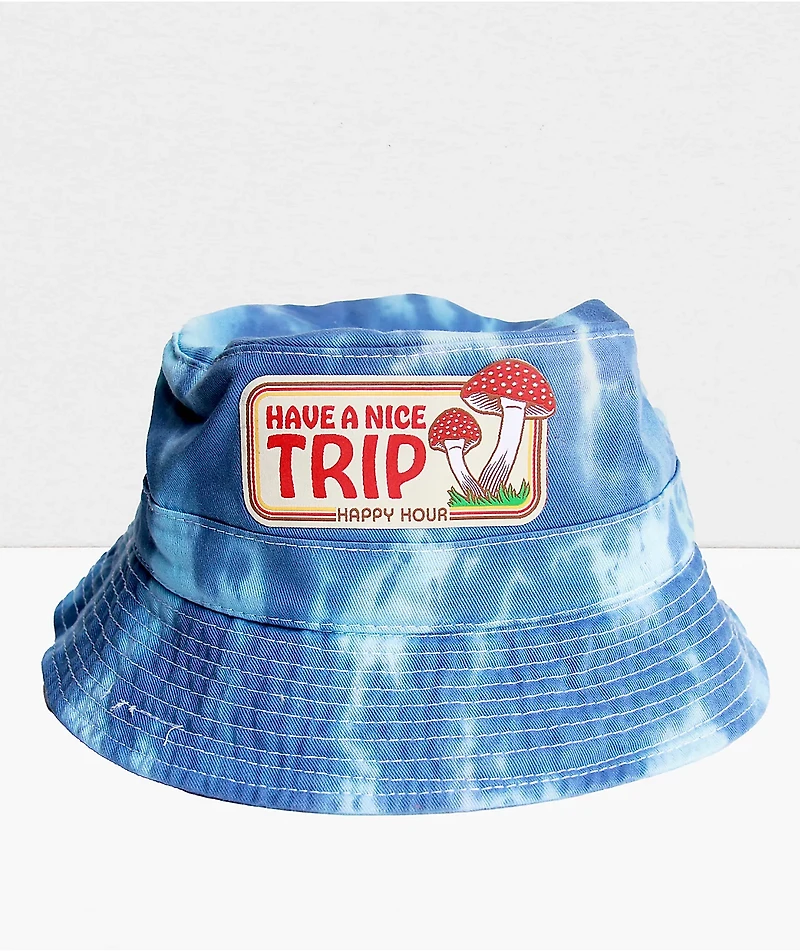 Happy Hour Have A Nice Trip Blue Wash Bucket Hat