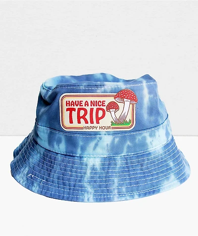 Happy Hour Have A Nice Trip Blue Wash Bucket Hat