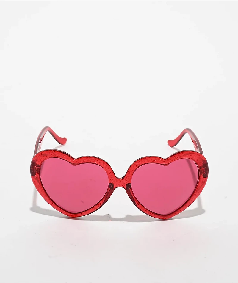 Happy Hour Hearts Red Sparkle Sunglasses