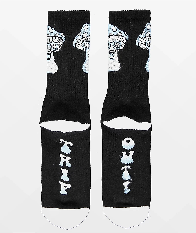 Happy Hour Mushroom Black Crew Socks
