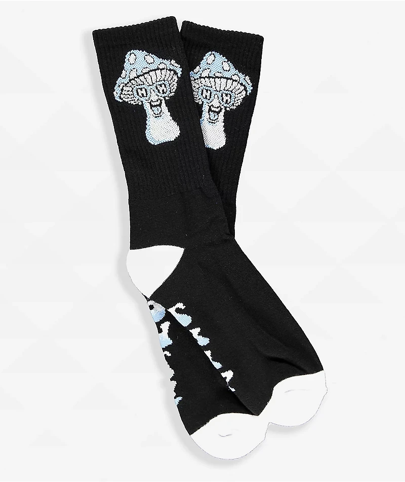 Happy Hour Mushroom Black Crew Socks