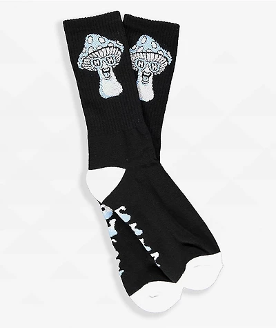 Happy Hour Mushroom Black Crew Socks