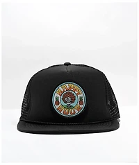 Happy Hour Skull And Roses Black Trucker Hat