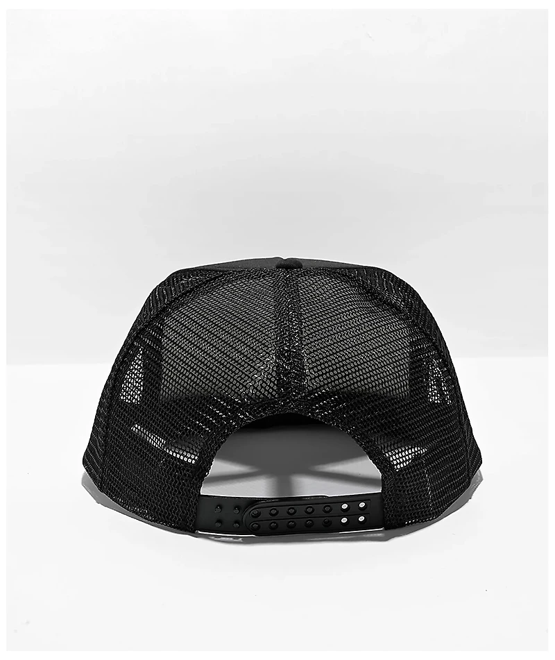 Happy Hour Skull And Roses Black Trucker Hat