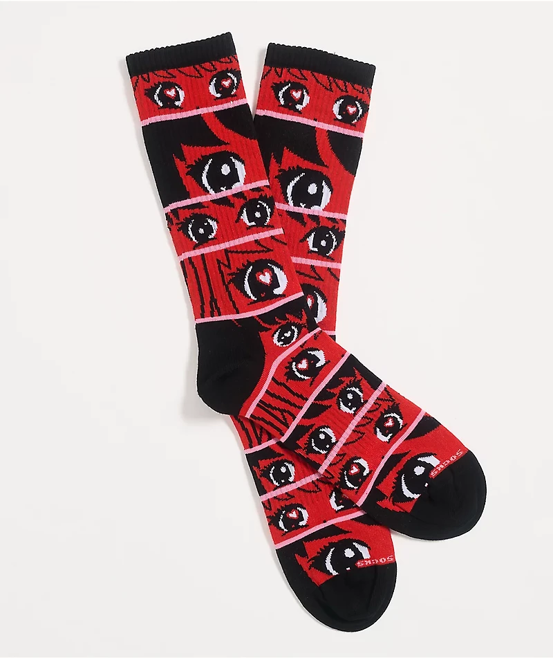 Happy Socks Anime Stripes Red & Black Crew Socks