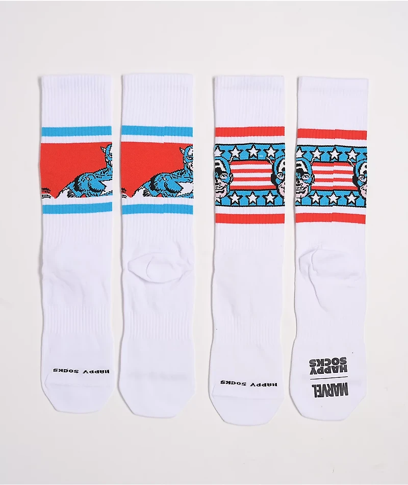Happy Socks x Marvel Captain America 2 Pack White Crew Socks
