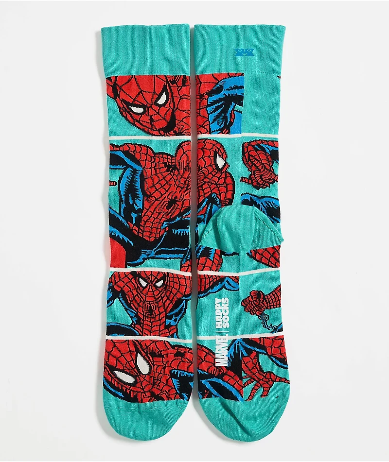 Happy Socks x Marvel Web Slinger Teal Crew Socks
