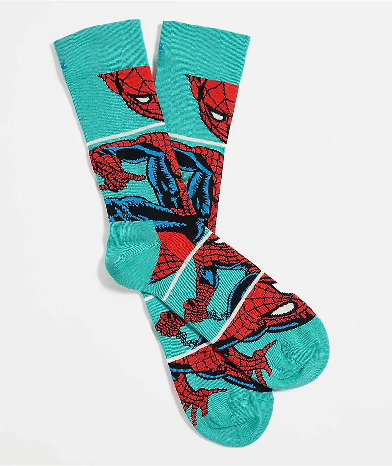 Happy Socks x Marvel Web Slinger Teal Crew Socks