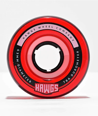 Hawgs Fatty 63mm 78a Clear Red Cruiser Skateboard Wheels