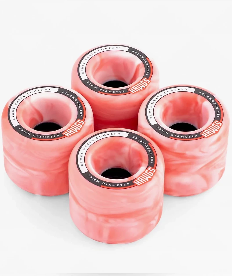 Hawgs Fatty 63mm 78a Pink & White Swirl Cruiser Skateboard Wheels