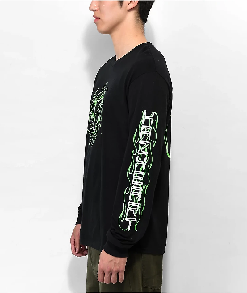 Hazheart Green Logo Black Long Sleeve T-Shirt