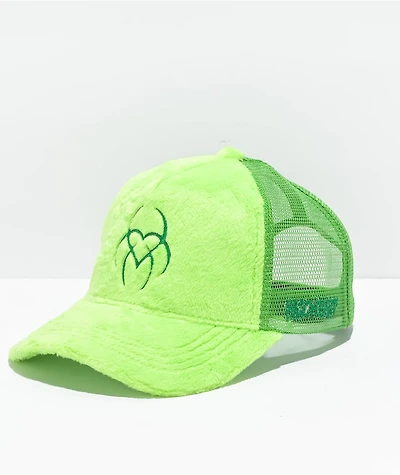 Hazheart Logo Green Fuzzy Trucker Hat