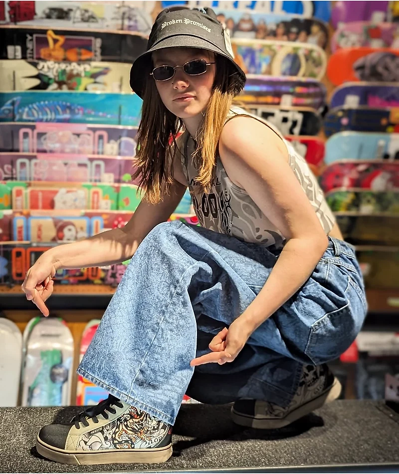 Heelys x Ed Hardy Kids Racer Mid Black & White Shoes