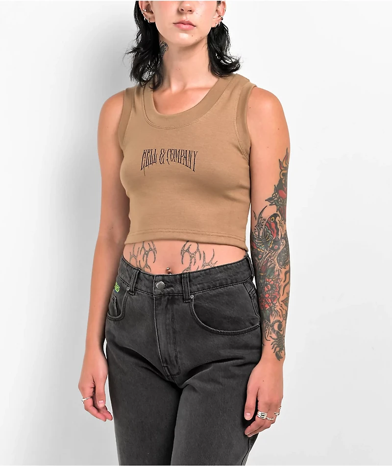 Hell & Company Braincase Brown Crop Tank Top