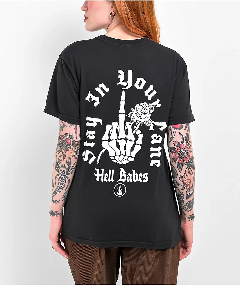 Hell Babes Stay Your Lane Black T-Shirt