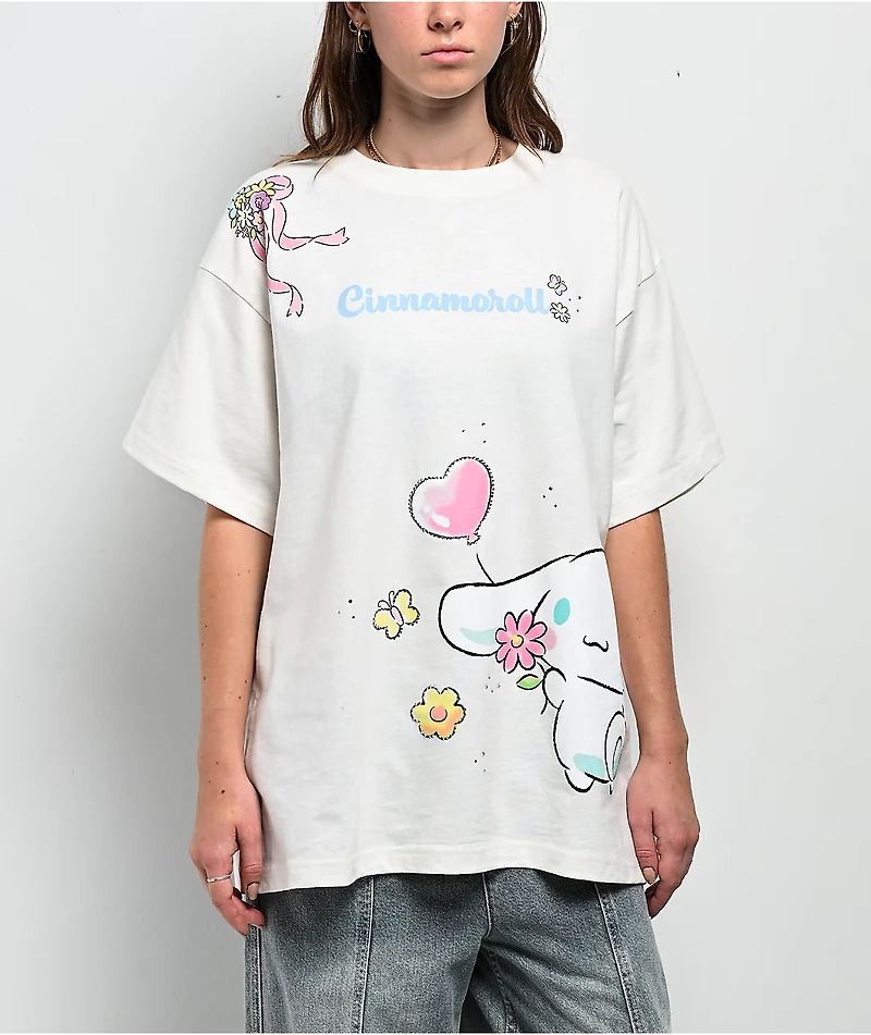 Hello Kitty® & Friends | A.LAB Cinnamoroll™ Pink Ribbon White T-Shirt