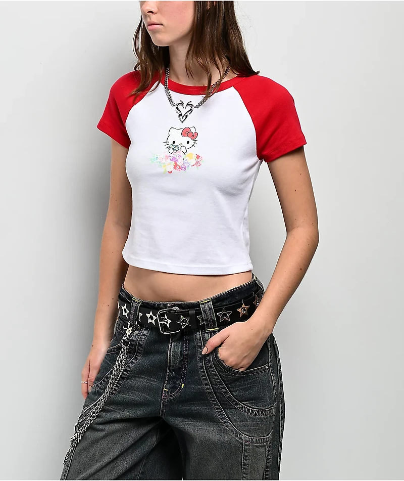 Hello Kitty® & Friends | A.LAB Hello Kitty Pink Ribbon White & Red Crop T-Shirt