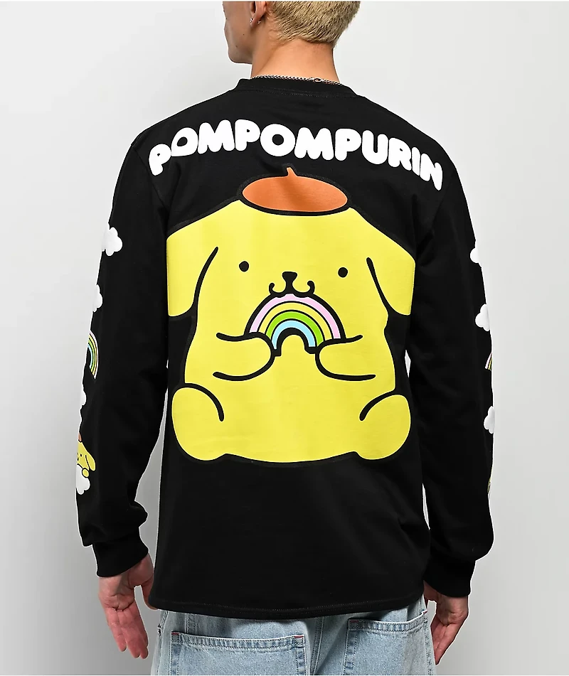 Hello Kitty® & Friends | A.LAB Pompompurin™ Over The Rainbow Black Long Sleeve T-Shirt