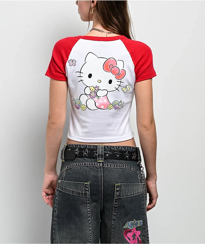 Hello Kitty® and Friends | A.LAB Hello Kitty Pink Ribbon White & Red Crop T-Shirt