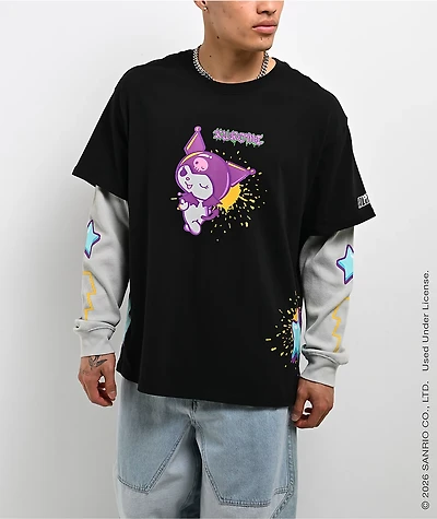 Hello Kitty® and Friends | A.LAB Kuromi™ Tokyo Skate Black & Grey 2fer Long Sleeve T-Shirt