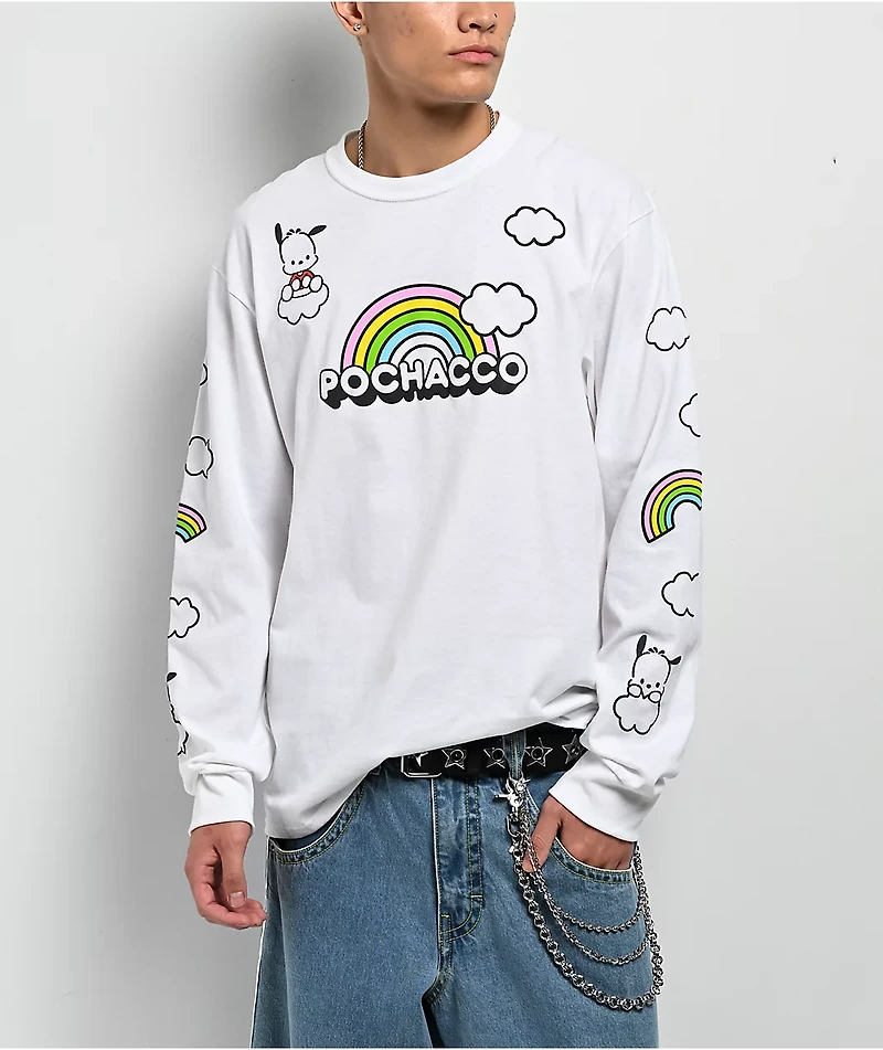 Hello Kitty® and Friends | A.LAB Pochacco™ Over The Rainbow White Long Sleeve T-Shirt