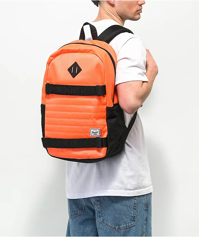 herschel backpack on model forest orange Heritage Supply Co. USA 14 backpack strap drop Classic Backpack - Ash Rose