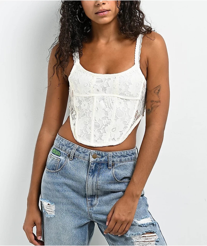 Hesperus Lace Natural Corset Crop Tank Top