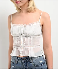 Hesperus White Chiffon Ribbon Tank Top