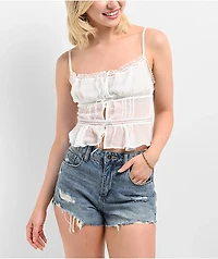 Hesperus White Chiffon Ribbon Tank Top