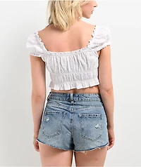Hesperus White Woven Smocked Crop Top