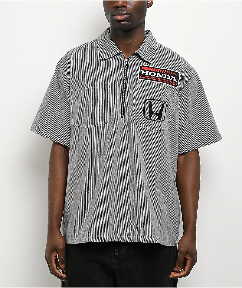Honda Marked White Quarter Zip Work Shirt