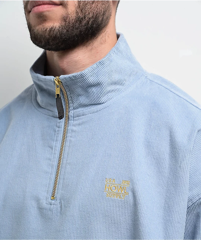 Howl Blue Corduroy Quarter Zip Sweatshirt
